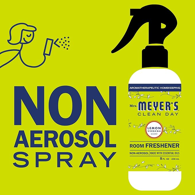 Mrs. Meyer's Air Freshener, Lemon Verbena, Spray | Non-Aerosol | Essential Oils | 8 fl. oz | Pack of 2