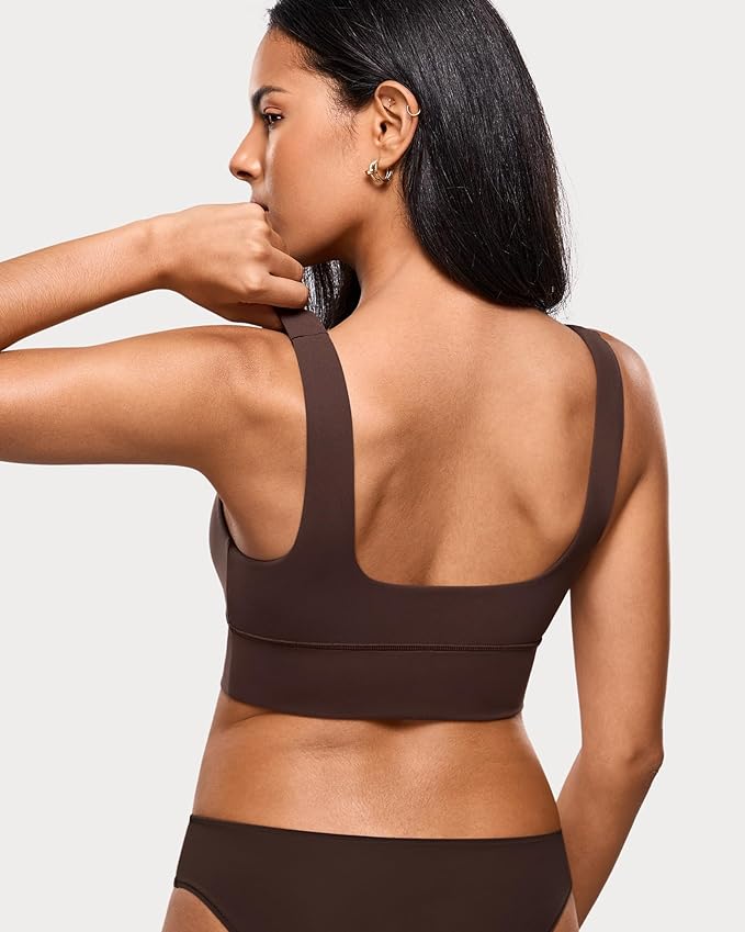 INLYRIC Women's Inbarely Outwear Longline Square Neck Bralette Supportive Unlined No Underwire Yoga Sports Bra