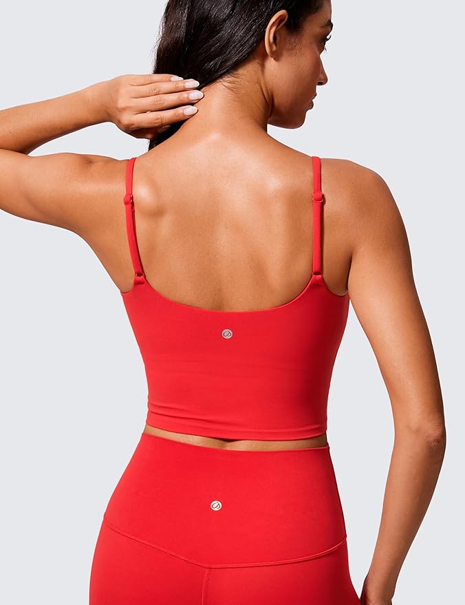CRZ YOGA Butterlift Adjustable U Back Crop Tank Tops for Women - Padded Camisole Scoop Neck Workout Longline Sports Bras