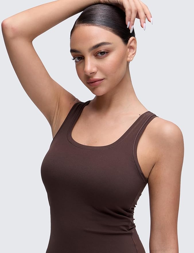 CRZ YOGA Softembrace Scoop Neck Tank Tops for Women - Casual Going Out Soft Double Lined Crop Basic Sleeveless Shirts
