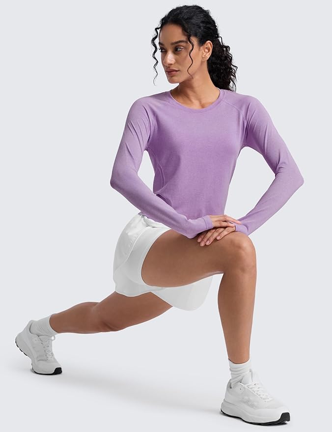 CRZ YOGA Seamless Long Sleeve Shirts for Women Waist Length - Workout Athletic Running Gym Yoga Tops Crewneck Breathable