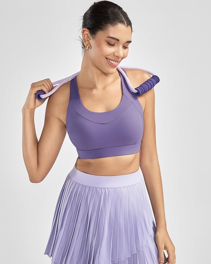RUNNING GIRL Sports Bra for Women High Support, Molded Cup High Impact Sports Bras with Sewn in Pads Strappy Running Bra