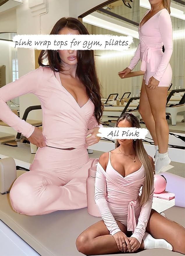 Navneet Women Long Sleeve Ballet Pilates Yoga Wrap Tie Front Tops Workout Gym Shirts Cardigan