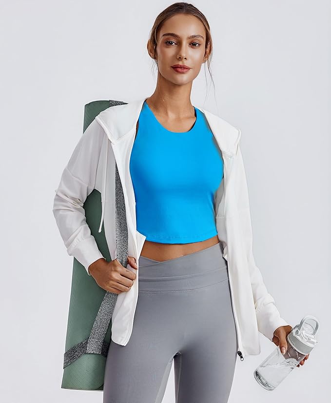 PINSPARK Women Sports Bra High Neck Racerback Workout Crop Tank Top Longline Padded Yoga Tops with Built in Pads