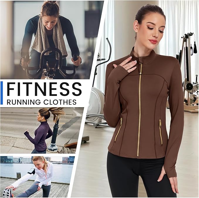 Women's Workout Jackets Full Zip Running Yoga Jackets Lightweight Athletic Clothes with Thumb Holes