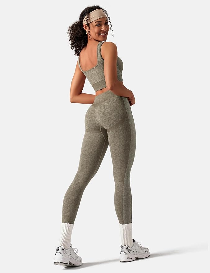 OLCHEE Womens Workout Sets 2 Piece Seamless Square Neck Sports Bra Padded Butt Lifting Leggings High Waist Yoga Gym Outfits