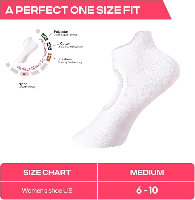 CoolMate Pilates Socks with Grips for Women, Yoga Socks, Crew Non Slip Women for Barre, Pilates Gifts for Women