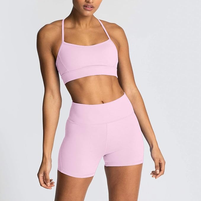 IMEKIS Women's Workout Sets 2 Piece Yoga Outfit High Waisted Biker Shorts Leggings Sports Bra Gym Fitness Clothes Tracksuit