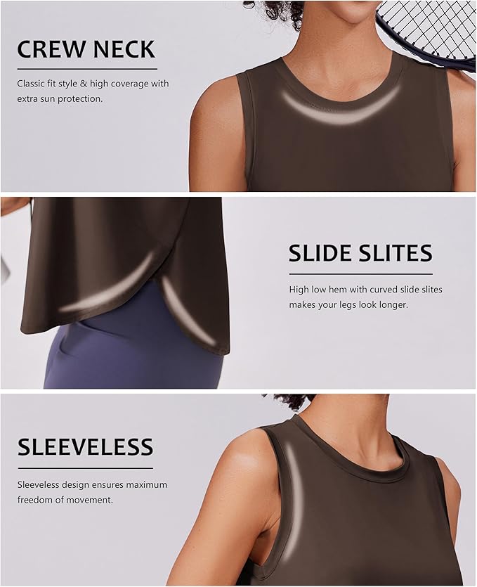 PINSPARK Workout Tank Tops Woman UPF 50+ Yoga Tanks Quick Dry Sleeveless Gym Shirts with Side Slits Loose Fit Athletic Top