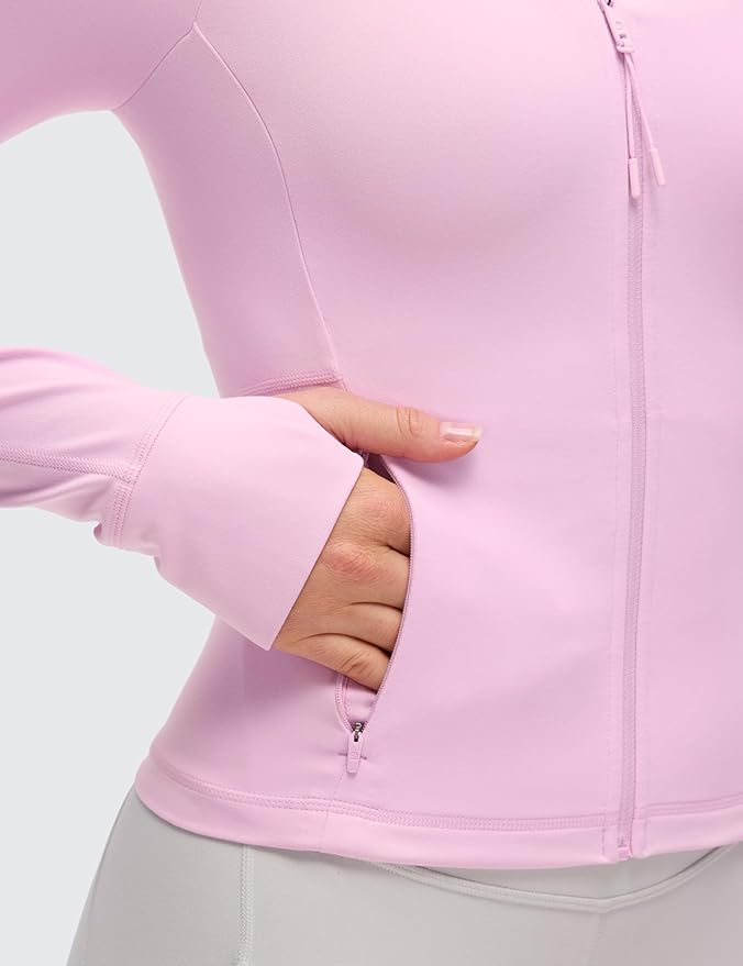 CRZ YOGA Butterluxe V-Neck Jackets for Women - Full Zip Athletic Track Tops with Thumb Holes Pockets
