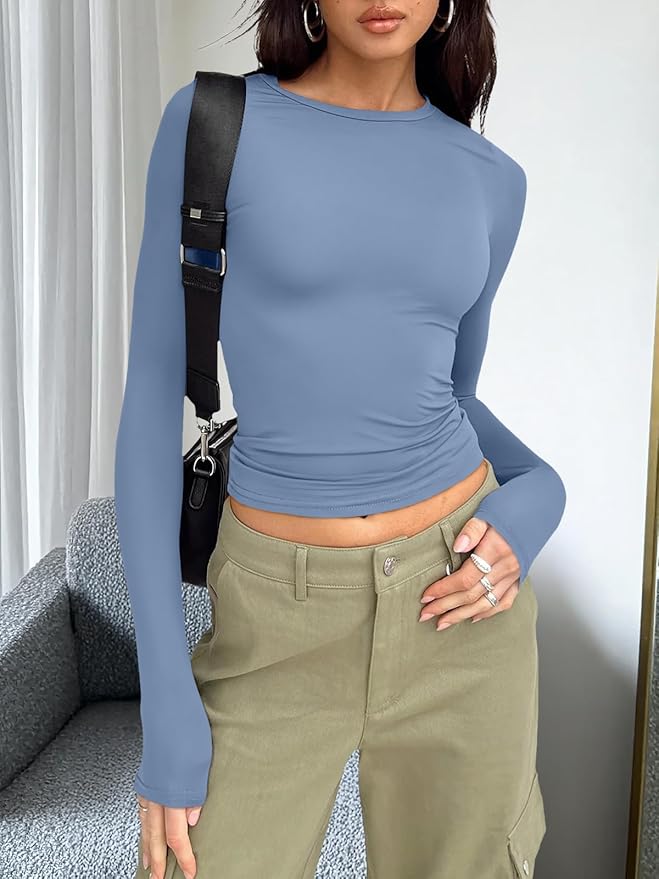 Trendy Queen Womens Long Sleeve T Shirts Fall Fashion 2026 Basic Crop Tops Going Out Outfits Y2k Clothes