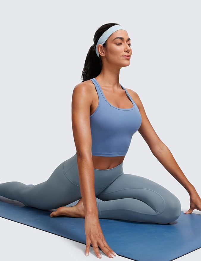 CRZ YOGA Butterluxe Racerback Crop Tank Tops for Women - Padded Y-Back Longline Sports Bras Scoop Neck Workout Yoga