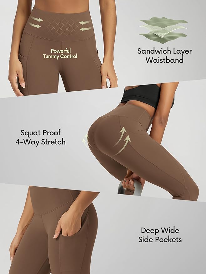 ODODOS Women's High Waisted Yoga Leggings with Pockets, Tummy Control Non See Through Workout Athletic Running Yoga Pants