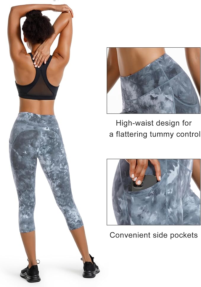 Stelle Women's Capri Yoga Pants with Pockets Essential High Waisted Leggings for Workout
