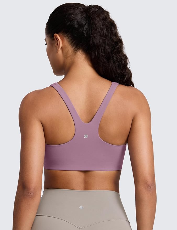 CRZ YOGA Butterlift Double Lined Square Neck Sports Bras for Women - Wireless V-Shaped Racerback Workout Yoga Top Non Padded