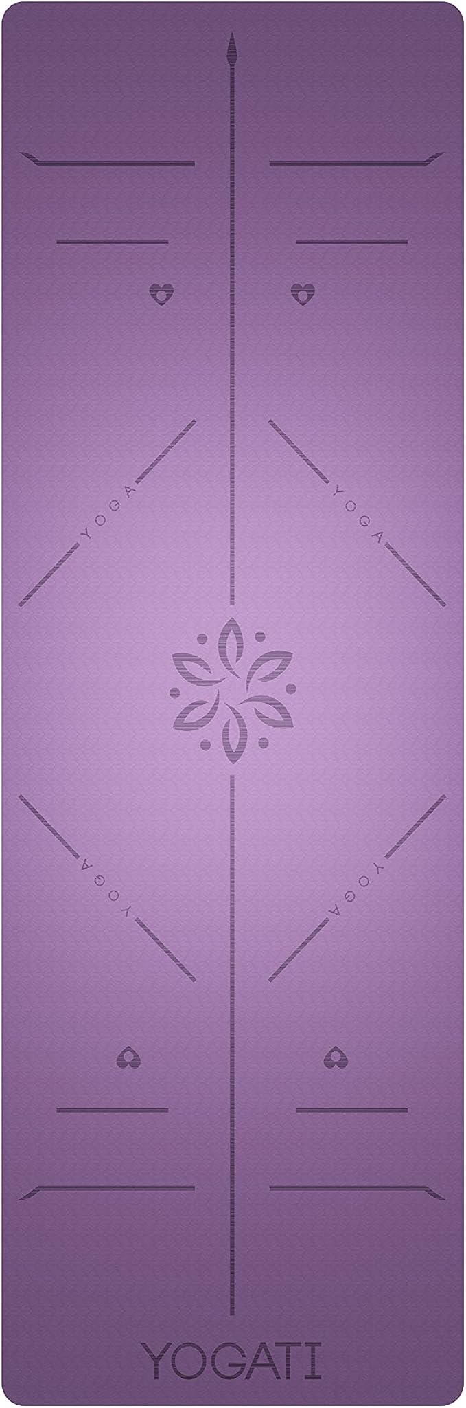 YOGATI® Yoga Mat with Strap with Alignment Lines. Home Workout Mat for Women, Men and Kids. Thick Non Slip Yoga Mat for Pilates and Fitness. Brown, Pink and Purple Yoga Mats