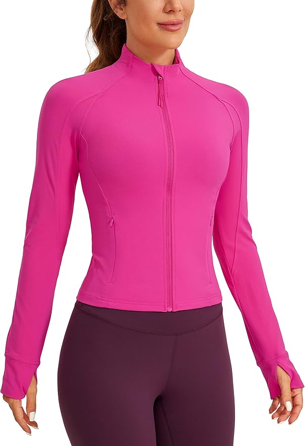 CRZ YOGA Butterluxe Waist Length Jackets for Women - Full Zip Athletic Track Tops with Thumb Holes Pockets