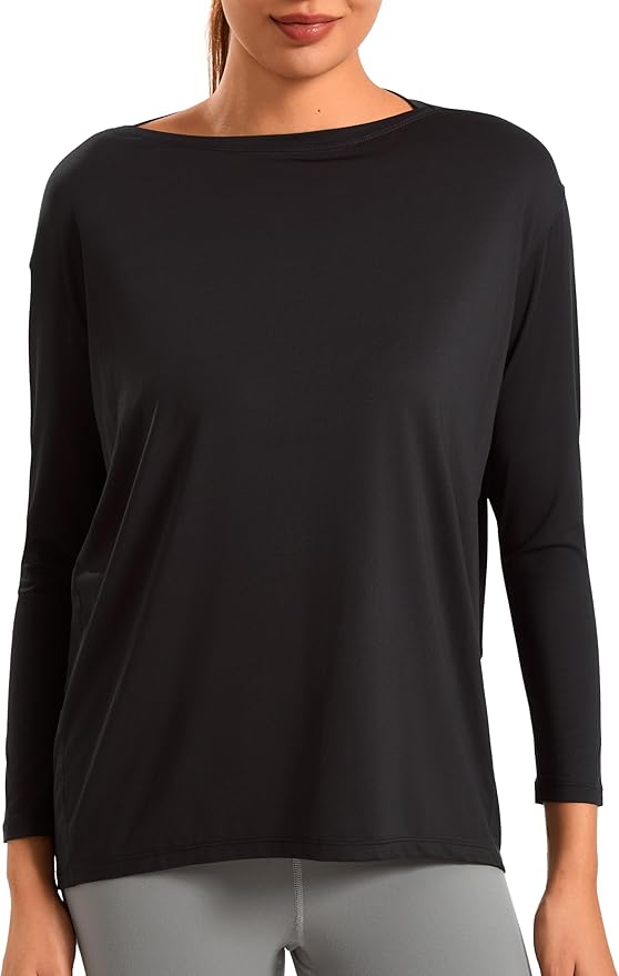 JOYSPELS Ice Silk Boat Neck Long Sleeve Workout Tops for Women Loose Fit Athletic Running Gym Yoga Shirts