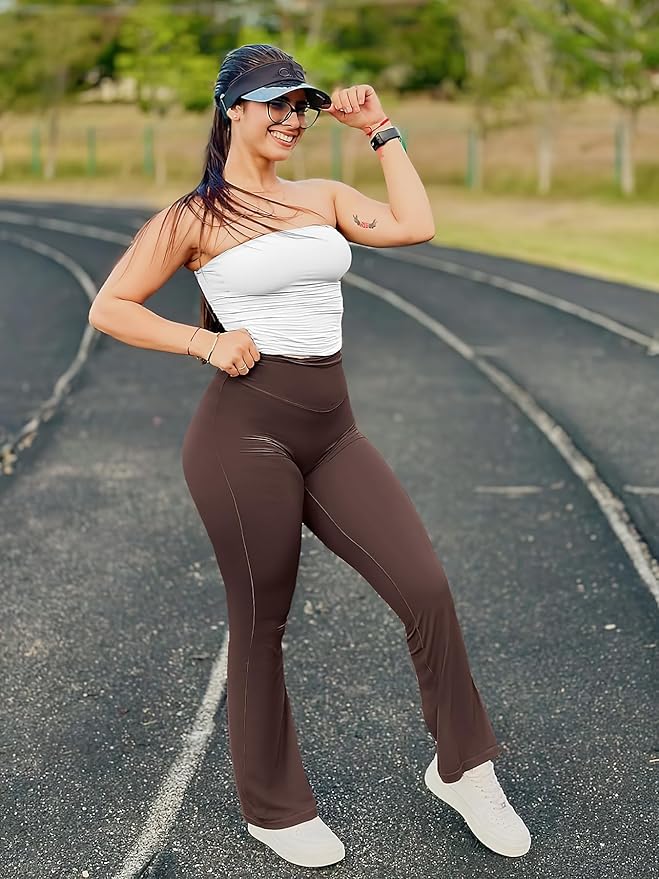 YEOREO Women's Mini Flared Workout High Waist No Front Seam Yoga Legging Pants