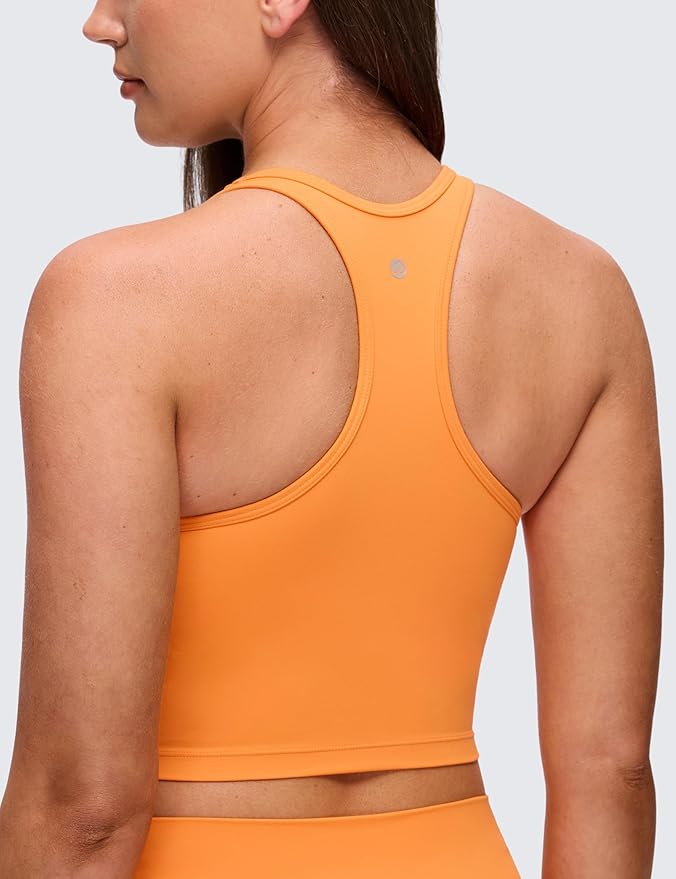 CRZ YOGA Butterluxe Racerback Crop Tank Tops for Women - Padded Y-Back Longline Sports Bras Scoop Neck Workout Yoga