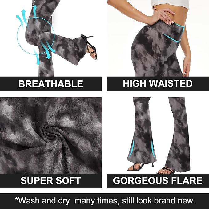 TNNZEET Black Flare Leggings for Women, Crossover Yoga Pants with Pockets Bootcut Flared Leggings
