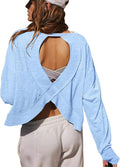 LASLULU Womens Open Back Long Sleeve Workout Tops Athletic Shirts Boat Neck Casual Running Tee Y2k Yoga Gym Tops