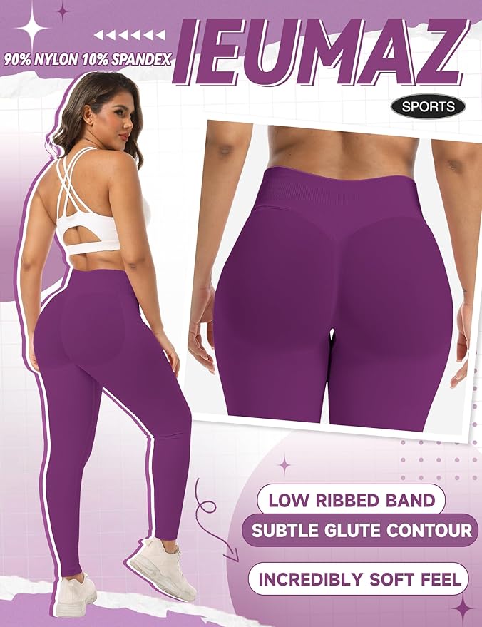Ieumaz Scrunch Butt Lifting Leggings for Women Gym Seamless Workout Leggings Mid Low Waist Tummy Control Yoga Pants