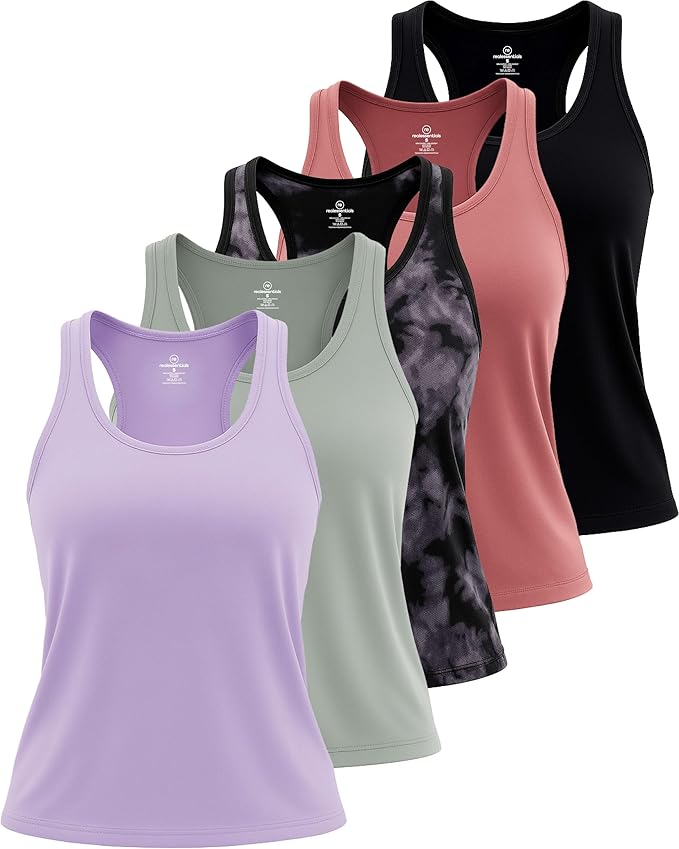 Real Essentials 5 Pack: Women's Racerback Tank Top Dry-Fit Athletic Performance Yoga Activewear (Available in Plus Size)