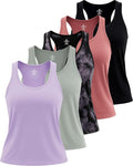 Real Essentials 5 Pack: Women's Racerback Tank Top Dry-Fit Athletic Performance Yoga Activewear (Available in Plus Size)