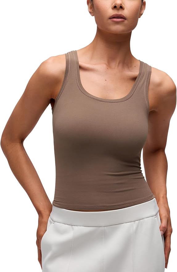 CRZ YOGA Softembrace Scoop Neck Tank Tops for Women - Casual Going Out Soft Double Lined Crop Basic Sleeveless Shirts