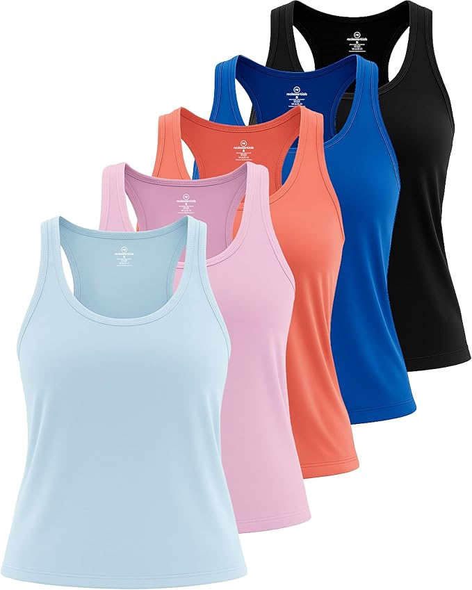 Real Essentials 5 Pack: Women's Racerback Tank Top Dry-Fit Athletic Performance Yoga Activewear (Available in Plus Size)