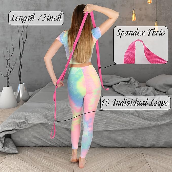 Scotamalone Stretching Strap Yoga Strap Physical Therapy for Home Workout, Exercise, Pilates and Gymnastics, 10 Loops Non-Elastic Stretch Bands with Aesthetic Packaging for Women & Men