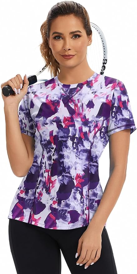 AVOOGUE Women's Short Sleeve Workout Tops Quick Dry Athletic UPF50+ Sun Protection Shirts Gym Hiking Running Yoga Clothes
