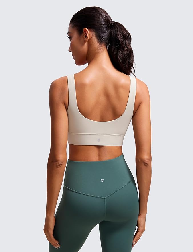 CRZ YOGA Butterluxe U Back Longline Sports Bras for Women - Scoop Neck Padded Yoga Workout Crop Top with Built in Pads