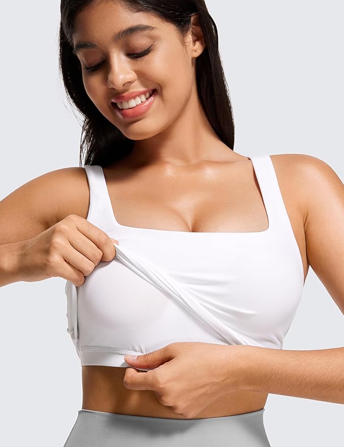 CRZ YOGA Butterluxe Square Neck Crop Tank Tops for Women - Workout Longline Sports Bras Padded Yoga Camisole