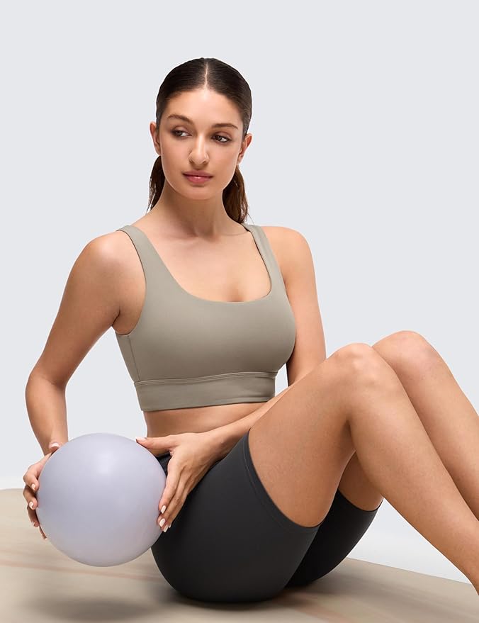 CRZ YOGA Butterluxe U Back Longline Sports Bras for Women - Scoop Neck Padded Yoga Workout Crop Top with Built in Pads