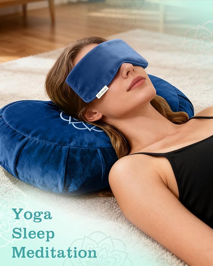 Hihealer Premium Meditation Cushion - Comfortable Floor Pillow for Adult Traditional Crescent Meditation Pillow Yoga Buckwheat Bolster (Blue)