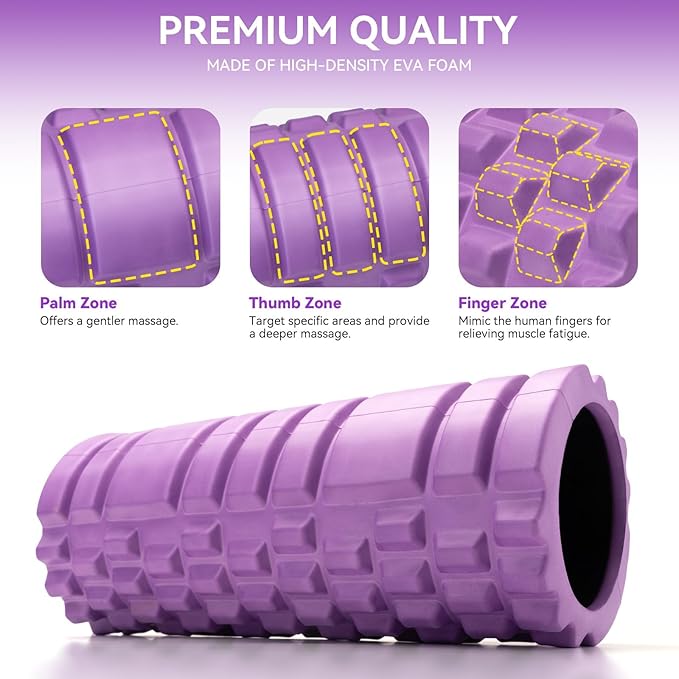 Krightlink Foam Roller for Muscle Massager, Patented 13" High Density Exercise Roller for Muscle and Myofascial Trigger Point Release, Yoga, Back Roller for Fitness, Yoga (Purple)