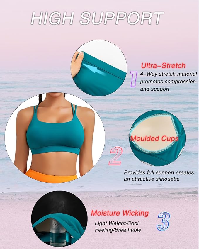 RUNNING GIRL High Impact Sports Bras for Women - Scoop Neck Strappy Sports Bra High Support Moulded Cup Workout Bra
