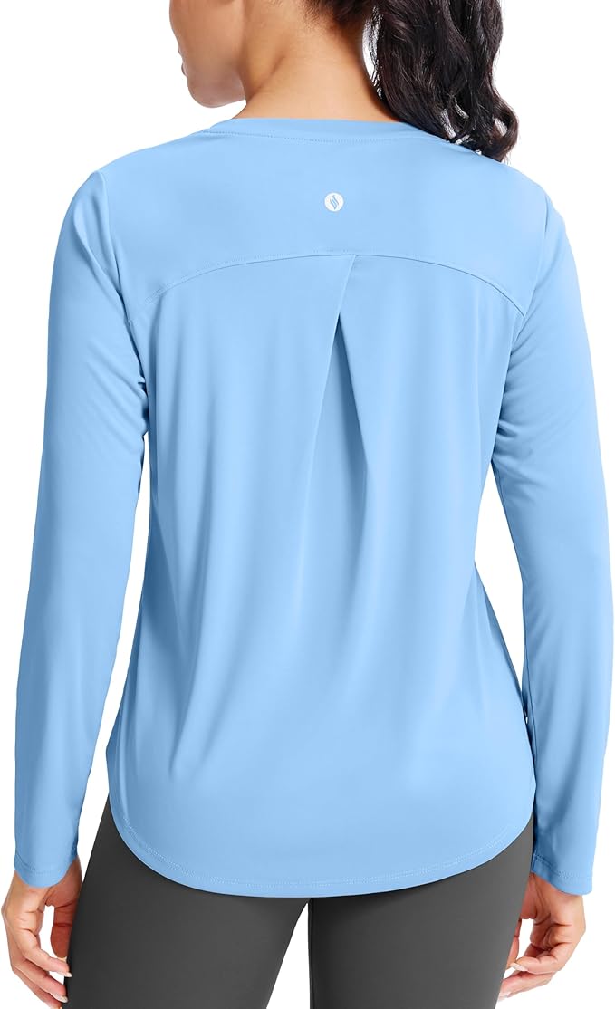 SANTINY Lightweight Long Sleeve Workout Tops for Women Breathable Gym Yoga Athletic Running Hiking Top UPF 50+ Sun Shirts