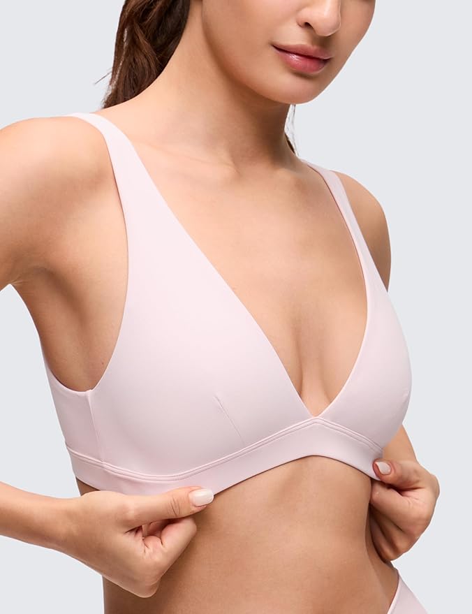 CRZ YOGA Butterluxe Soft Double Lined Deep V Neck Sports Bras for Women - Open Back Yoga Crop Top Casual Non Padded