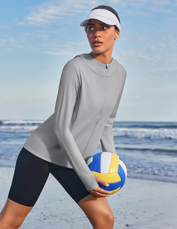 PINSPARK Women's UPF 50+ Sun Protection Hoodie Jacket Lightweight Full Zip Athletic Jacket Long Sleeve Shirt with Pockets