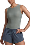 CRZ YOGA Cloudweight Womens Ruched Tank High Neck Workout Fitted Tops Basic Yoga Athletic Sleeveless Shirts