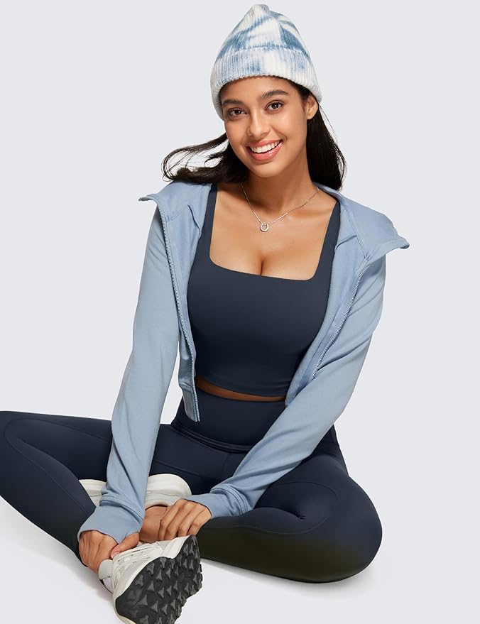 CRZ YOGA Butterluxe Square Neck Crop Tank Tops for Women - Workout Longline Sports Bras Padded Yoga Camisole
