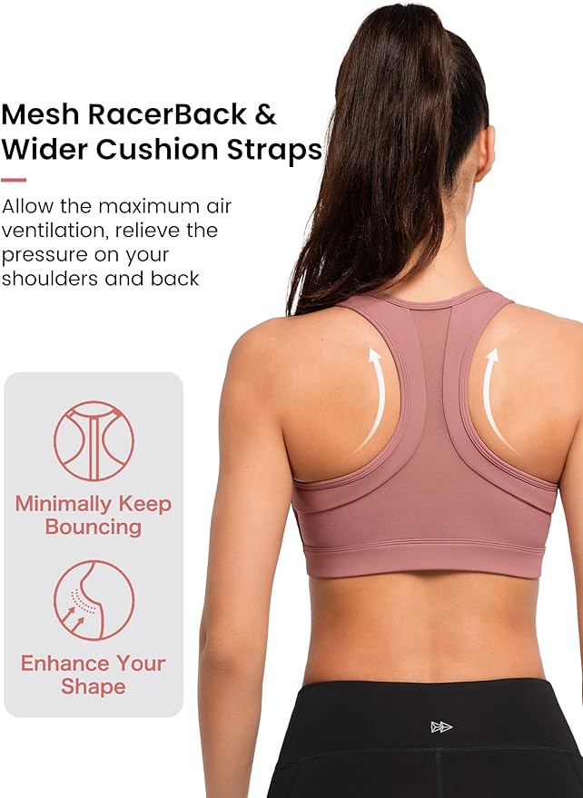 Yvette Zip Front Sports Bra - High Impact Sports Bras for Women Plus Size Workout Fitness Running