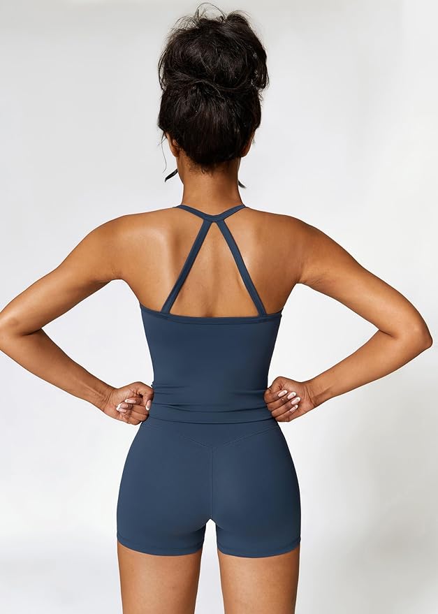 QBGJTD Two Piece Workout Sets For Women Tank Top Matching High Waist Booty Lifting Shorts Gym Yoga Active Wear Outfits