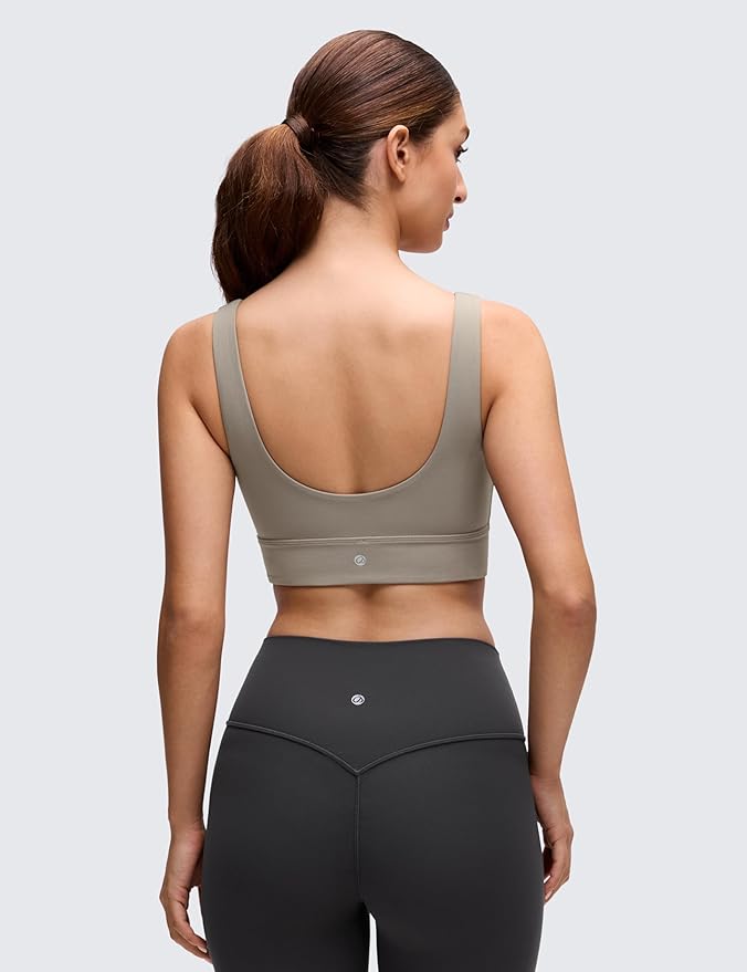 CRZ YOGA Butterluxe U Back Longline Sports Bras for Women - Scoop Neck Padded Yoga Workout Crop Top with Built in Pads