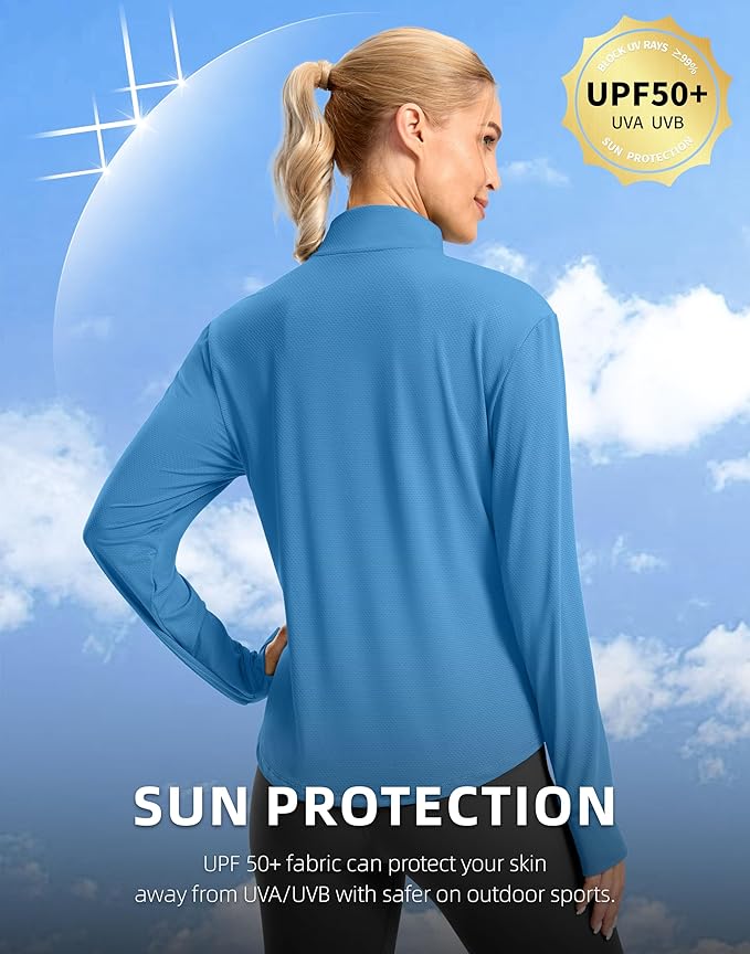 Soothfeel Women's UPF 50+ Lightweight Athletic Jackets Sun Protection Zip Up Long Sleeve Shirts Hiking Workout Outdoor Pocket