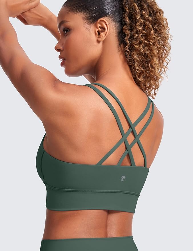 CRZ YOGA Softness Mold Butterluxe Strappy Longline Sports Bras for Women - Double Spaghetti Strap Workout Yoga Crop Top