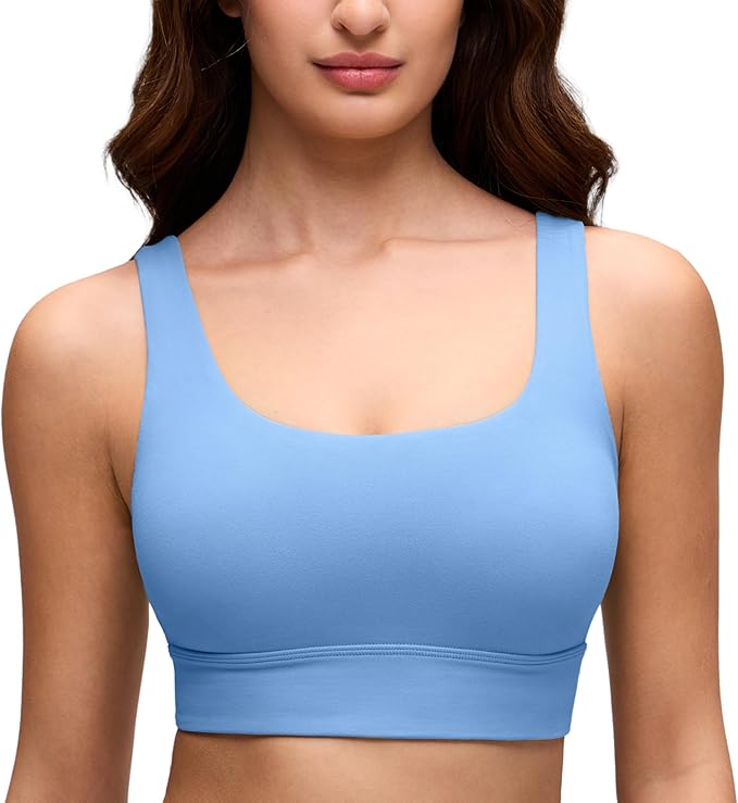 CRZ YOGA Butterluxe U Back Longline Sports Bras for Women - Scoop Neck Padded Yoga Workout Crop Top with Built in Pads